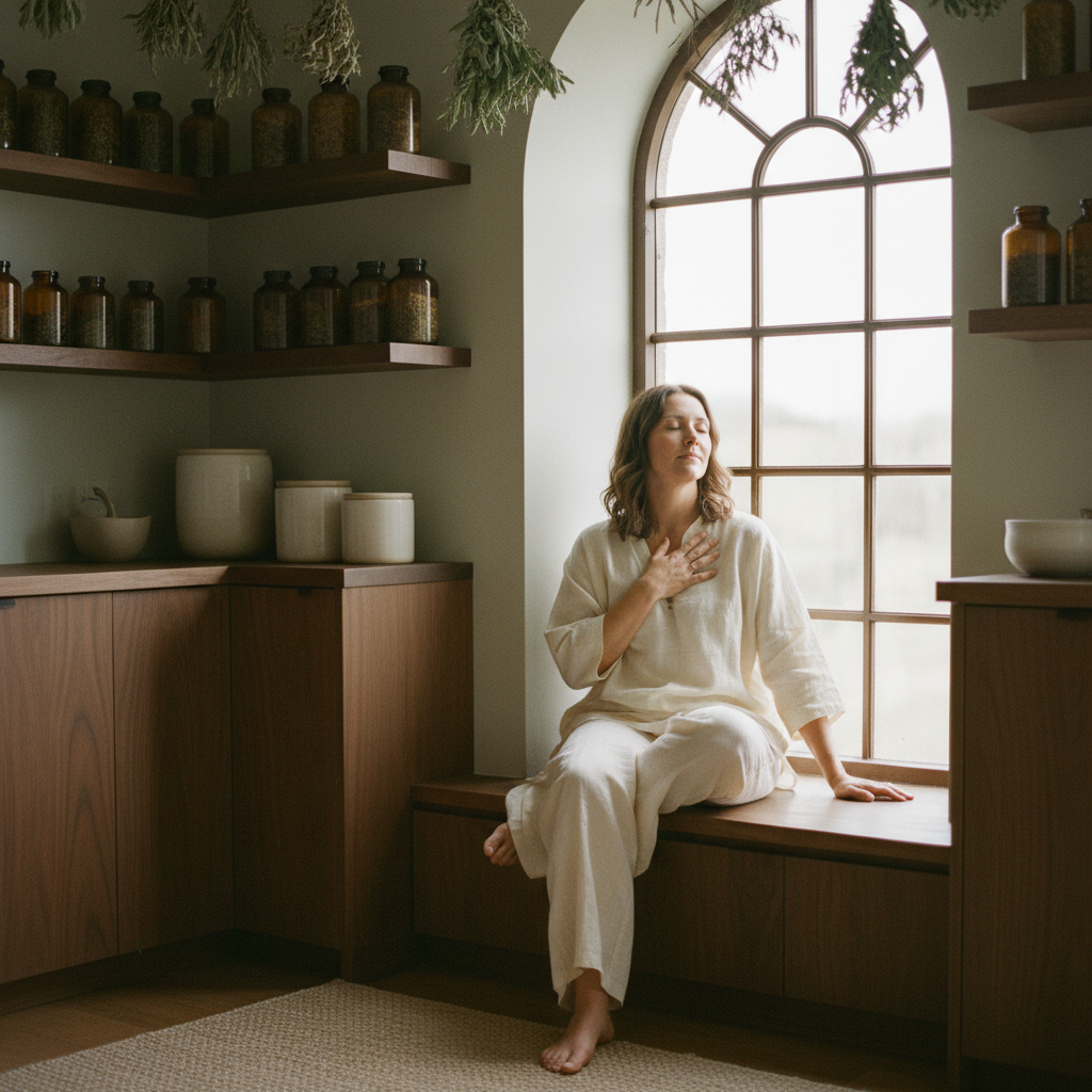 A woman tuning into her body's symptoms to decide whether she needs a parasite cleanse
